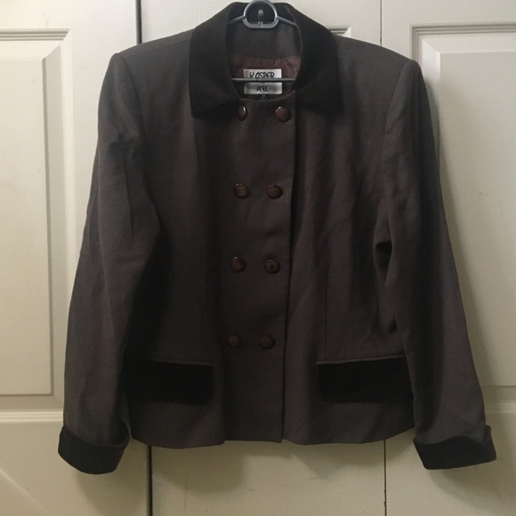 Vintage Kasper for ASL Wool Blazer Jacket Faux Suede Trim VTG Brown Buttons 14 - Picture 12 of 15